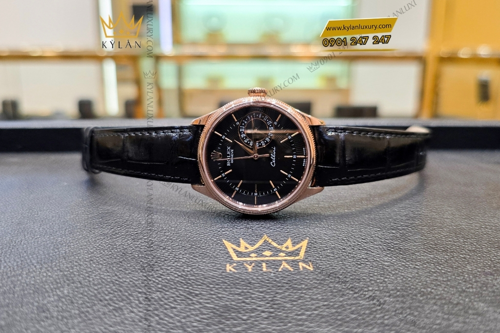 Kỳ Lân Luxury dong ho rolex oyster cellini date 39mm 50515 002 12 Đồng hồ Rolex Cellini Date 50515-002 mặt số đen 39mm