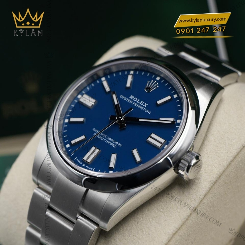 Kỳ Lân Luxury dong ho rolex oyster perpetual 41 134300 0003 mat so xanh duong 7 Đồng hồ Rolex Oyster Perpetual 41 Med Blue 134300-0009