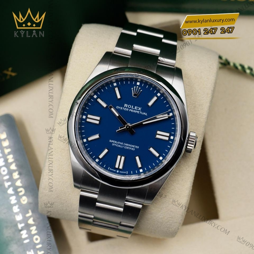 Kỳ Lân Luxury dong ho rolex oyster perpetual 41 134300 0003 mat so xanh duong 9 Đồng hồ Rolex Oyster Perpetual 41 Med Blue 134300-0009