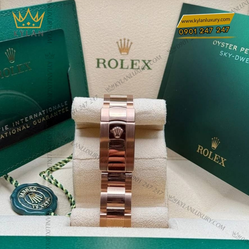 Kỳ Lân Luxury dong ho rolex sky dweller 336935 mat so chocolate 4 Đồng hồ Rolex Sky Dweller chocolate dây oyster 336935-0002
