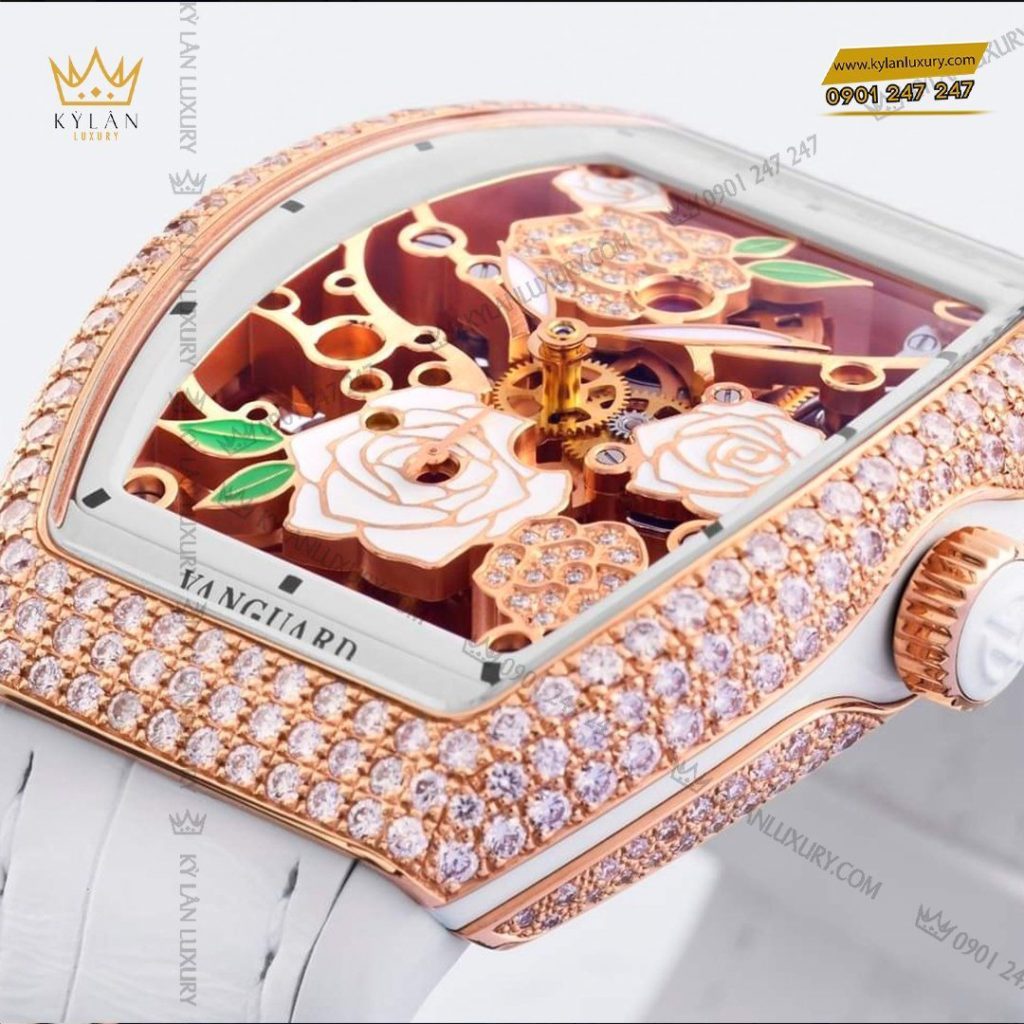 Kỳ Lân Luxury franck muller vanguard white rose skeleton 4 Đồng hồ Franck Muller Vanguard Rose Skeleton White