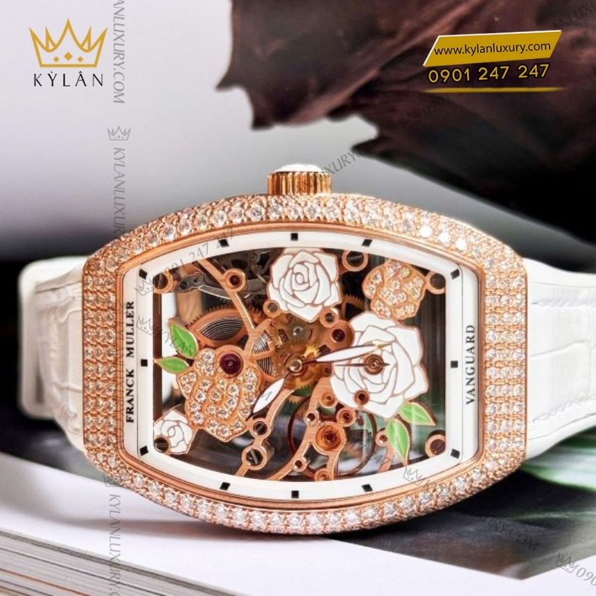 Kỳ Lân Luxury franck muller vanguard white rose skeleton 5 Đồng hồ Franck Muller Vanguard Rose Skeleton White
