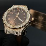 Kỳ Lân Luxury hublot big bang 38 cappuccino re Nhẫn nữ vàng nguyên khối Au750 đính đá quý vàng