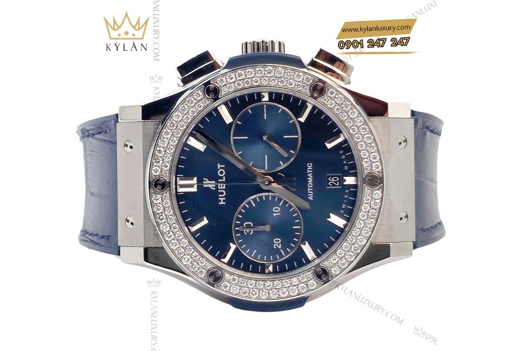 Kỳ Lân Luxury hublot classic fusion blue custom diamond 12 Đồng hồ Hublot Classic Fusion Titanium Blue Custom Diamond 42mm
