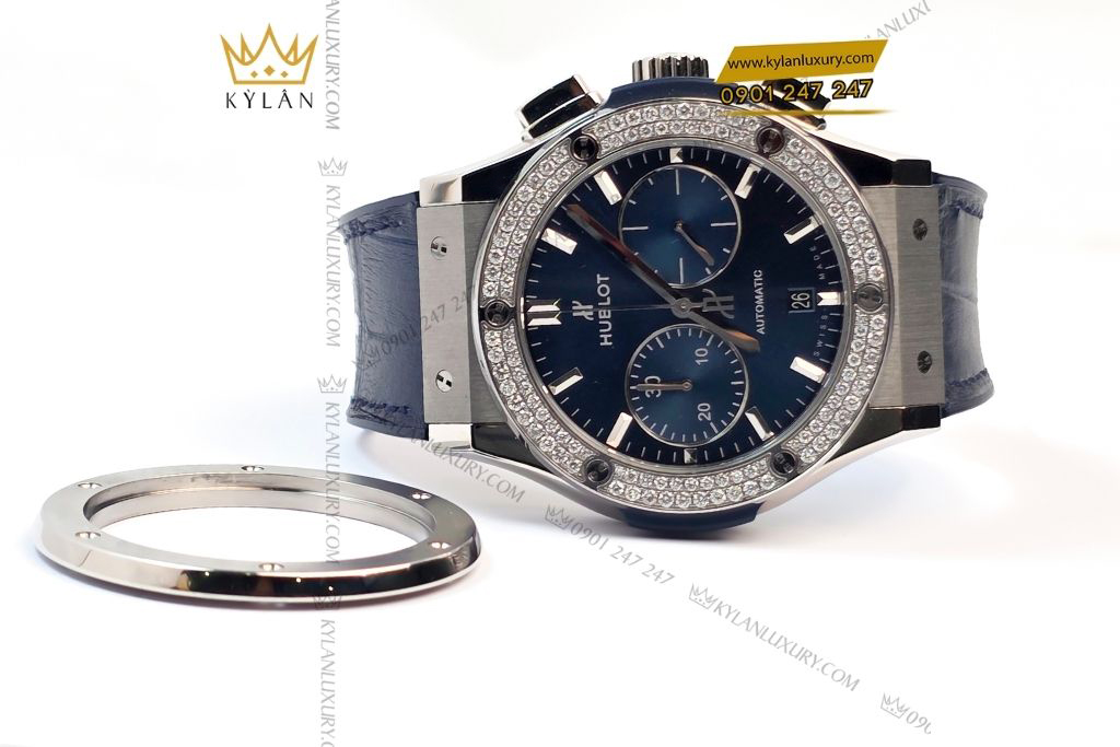 Kỳ Lân Luxury hublot classic fusion blue custom diamond 2 Đồng hồ Hublot Classic Fusion Titanium Blue Custom Diamond 42mm