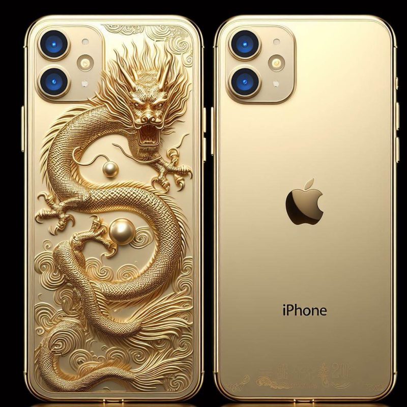 Kỳ Lân Luxury k logo 7 1 1 Điện thoại Iphone 15 vàng nguyên khối Au750 khắc rồng ôm ngọc