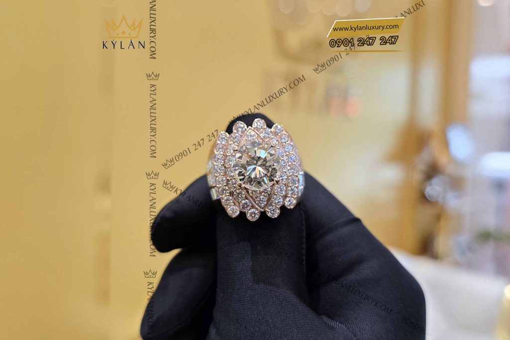 Kỳ Lân Luxury nhan nam vang nguyen khoi au750 dinh kim cuong 10 Nhẫn nam vàng nguyên khối Au750 đính kim cương