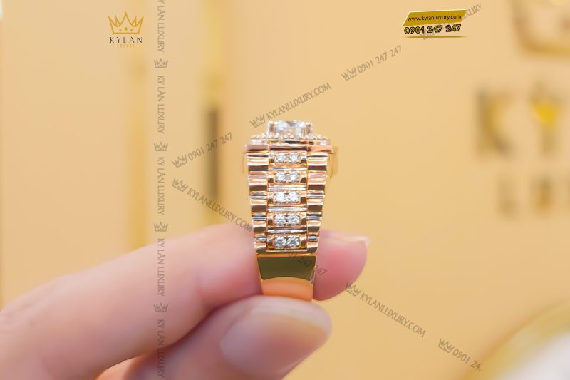 Kỳ Lân Luxury nhan rolex vang hong nguyen khoi 18k vien chu 7ly2 2 Nhẫn Rolex vàng hồng nguyên khối Au750 viên chủ 7ly2