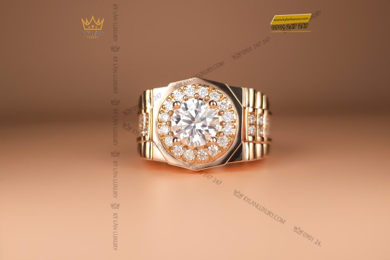 Kỳ Lân Luxury nhan rolex vang hong nguyen khoi 18k vien chu 7ly2 4 Nhẫn Rolex vàng hồng nguyên khối Au750 viên chủ 7ly2