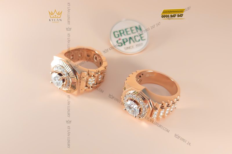 Kỳ Lân Luxury nhan rolex vang hong nguyen khoi 18k vien chu 7ly2 6 Nhẫn Rolex vàng hồng nguyên khối Au750 viên chủ 7ly2