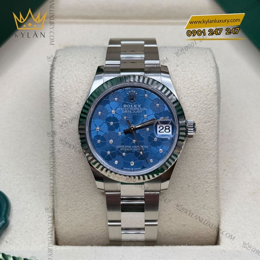 Kỳ Lân Luxury olex datejust 31 278274 0035 floral xanh duong 9 Đồng hồ Rolex Datejust 31 floral xanh dương 278274-0035
