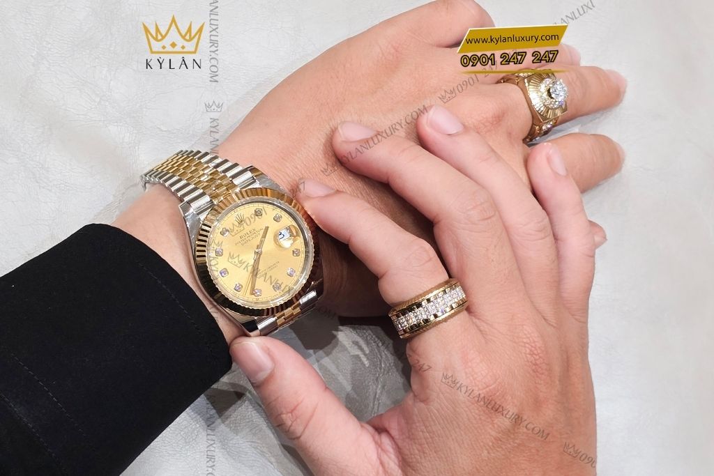 Kỳ Lân Luxury olex datejust 41 126333 mat champagne 1 Đồng hồ Rolex Datejust 41 126333 mặt Champagne nạm kim cương