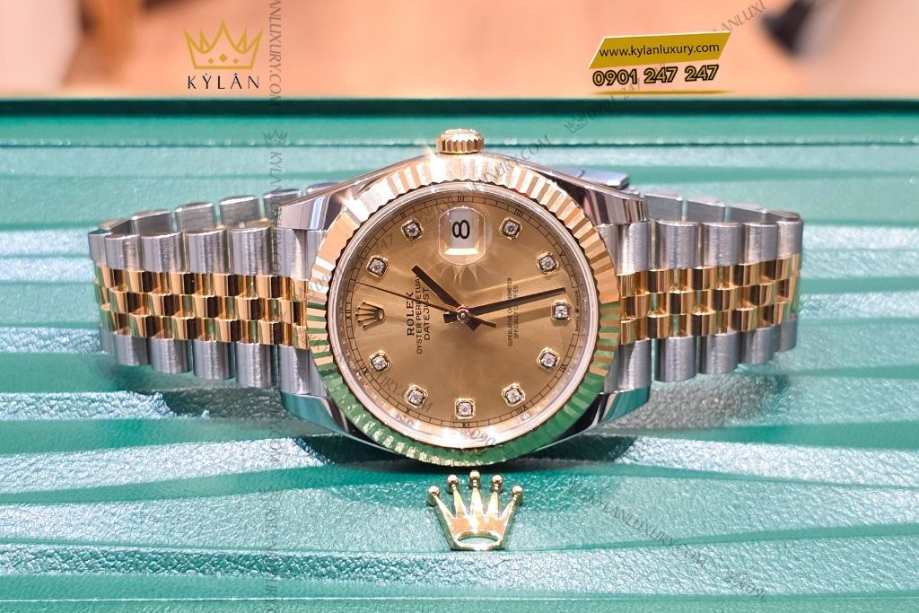 Kỳ Lân Luxury olex datejust 41 126333 mat champagne 10 Đồng hồ Rolex Datejust 41 126333 mặt Champagne nạm kim cương