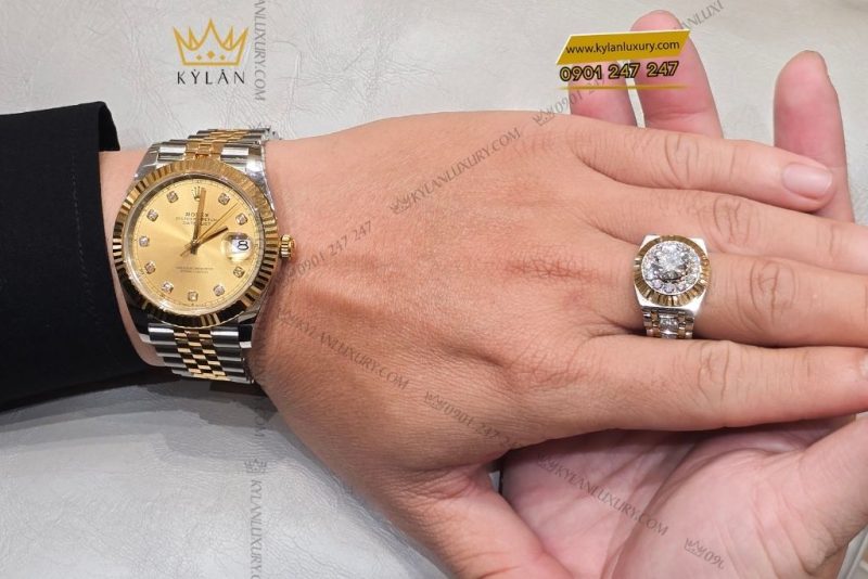 Đồng hồ Rolex Datejust 41 126333 mặt Champagne nạm kim cương