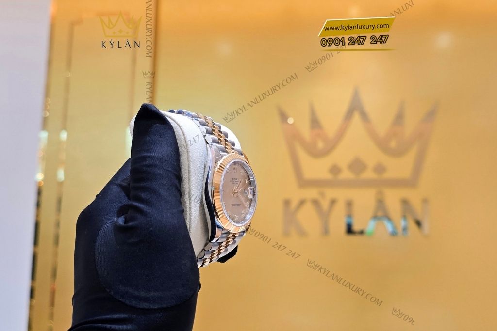 Kỳ Lân Luxury olex datejust 41 126333 mat champagne 6 Đồng hồ Rolex Datejust 41 126333 mặt Champagne nạm kim cương