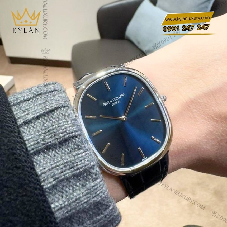 Kỳ Lân Luxury patek philippe golden ellipse 5738p 001 6 Đồng hồ Patek Philippe Golden Ellipse mặt xanh dương 5738P-001