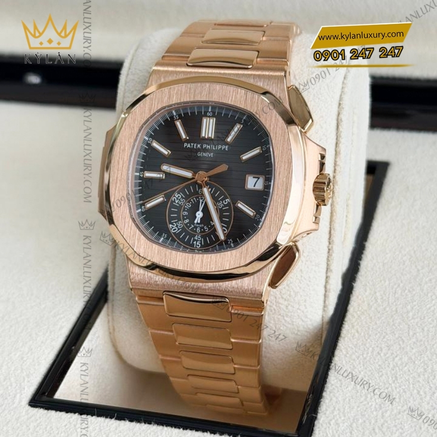 Kỳ Lân Luxury patek philippe nautilus 5980 1r 001 11 Đồng hồ Patek Philippe Nautilus vàng hồng mặt số đen 5980/1R-001