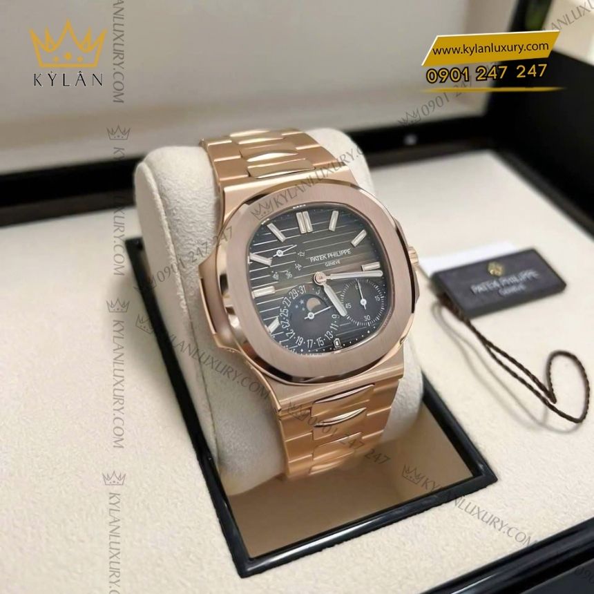 Kỳ Lân Luxury patek philippe nautilus mat nau 5712 1r 001 4 Đồng hồ Patek Philippe Nautilus vàng hồng mặt số nâu 5712/1R-001