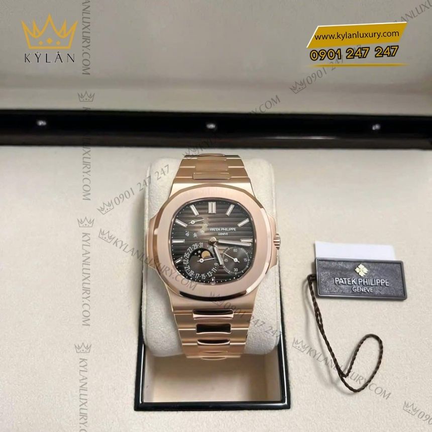 Kỳ Lân Luxury patek philippe nautilus mat nau 5712 1r 001 6 Đồng hồ Patek Philippe Nautilus vàng hồng mặt số nâu 5712/1R-001
