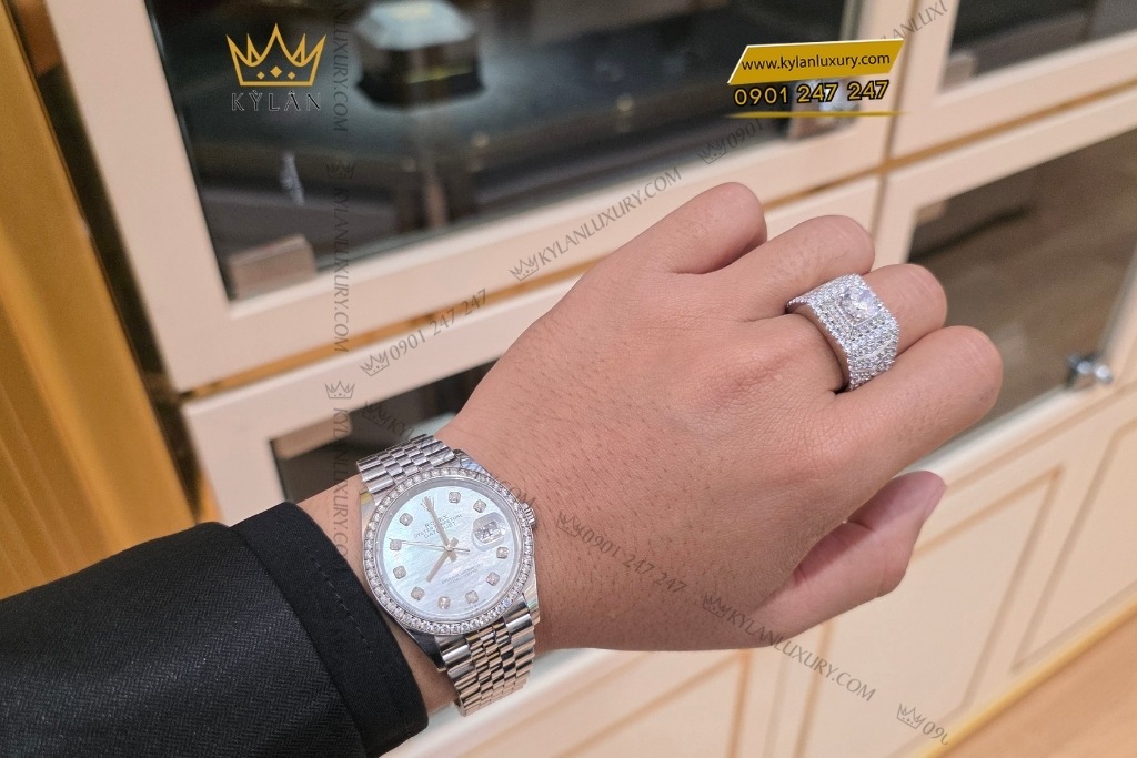 Kỳ Lân Luxury rolex 126284rbr mat kham trai bezel dinh kim cuong 10 Đồng hồ Rolex Datejust 36 126284RBR-0011 mặt khảm trai, bezel đính kim cương