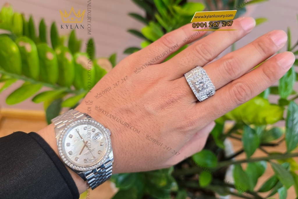 Kỳ Lân Luxury rolex 126284rbr mat kham trai bezel dinh kim cuong 11 Đồng hồ Rolex Datejust 36 126284RBR-0011 mặt khảm trai, bezel đính kim cương