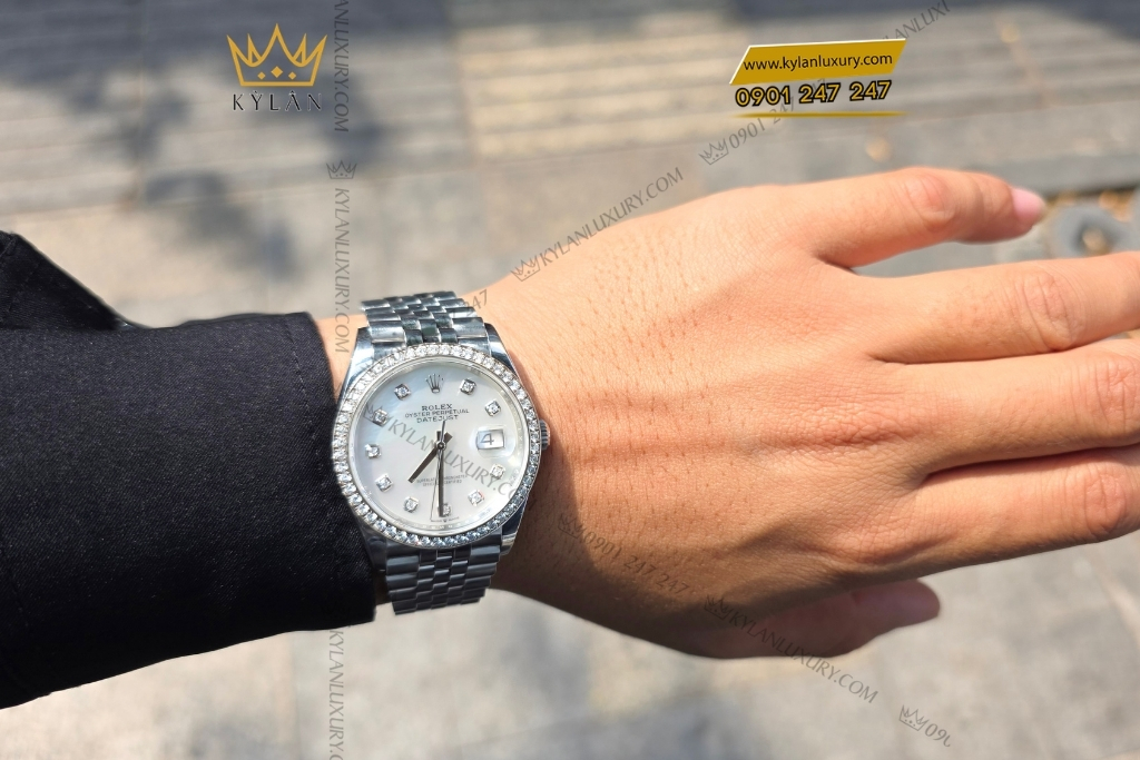 Kỳ Lân Luxury rolex 126284rbr mat kham trai bezel dinh kim cuong 16 Đồng hồ Rolex Datejust 36 126284RBR-0011 mặt khảm trai, bezel đính kim cương