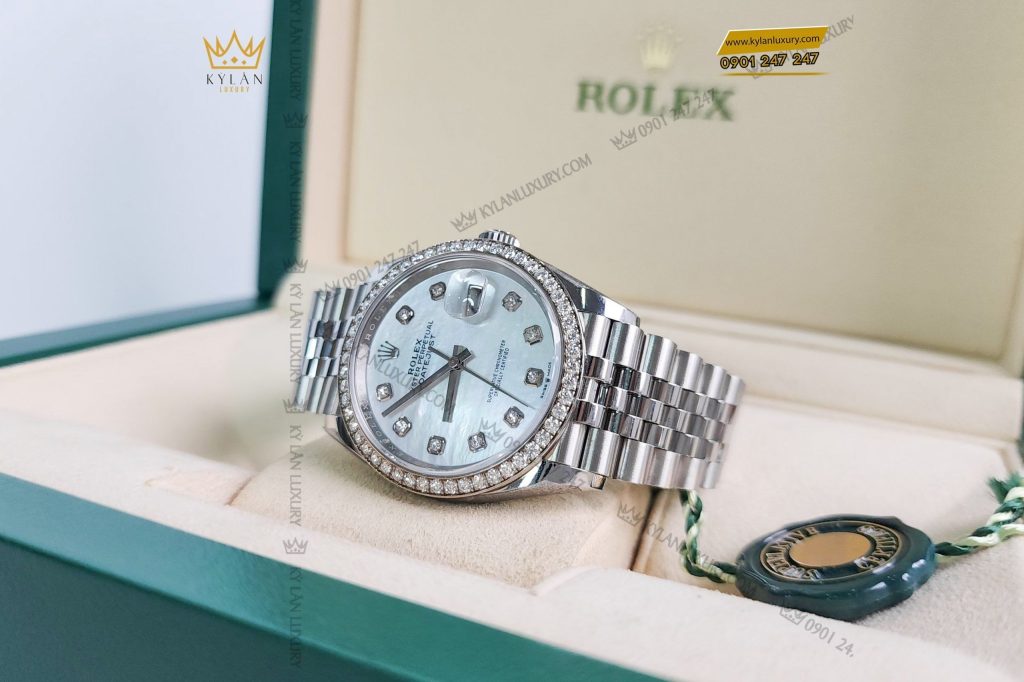 Kỳ Lân Luxury rolex 126284rbr mat kham trai bezel dinh kim cuong 3 Đồng hồ Rolex Datejust 36 126284RBR-0011 mặt khảm trai, bezel đính kim cương
