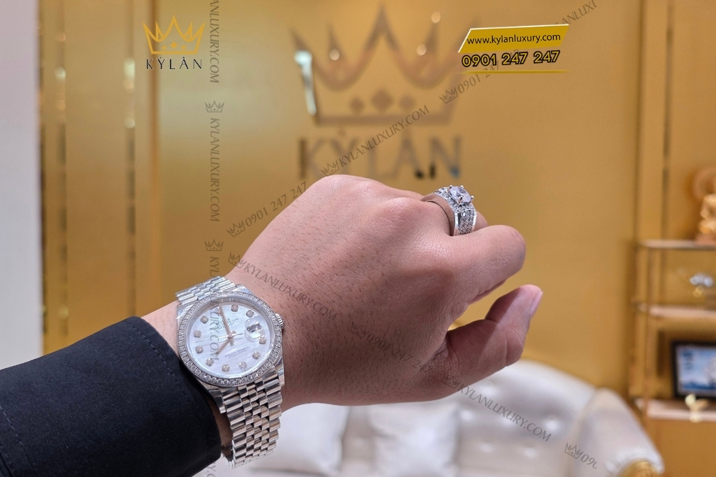 Kỳ Lân Luxury rolex 126284rbr mat kham trai bezel dinh kim cuong 8 Đồng hồ Rolex Datejust 36 126284RBR-0011 mặt khảm trai, bezel đính kim cương