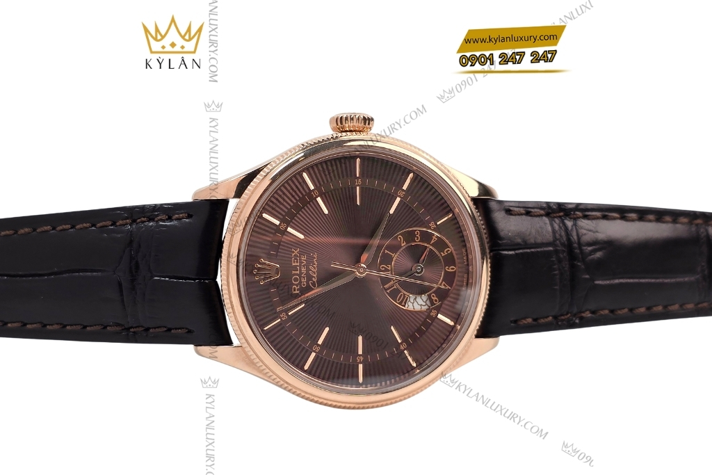 Kỳ Lân Luxury rolex cellini dual time 50525 009 1 Đồng hồ Rolex Cellini Dual Time 50525-009 mặt số Chocolate