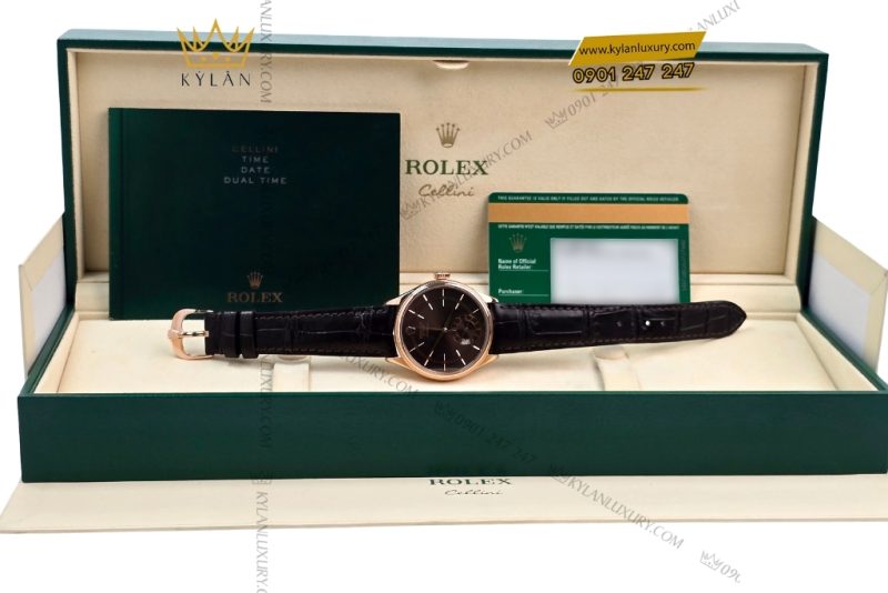 Đồng hồ Rolex Cellini Dual Time 50525-009 mặt số Chocolate