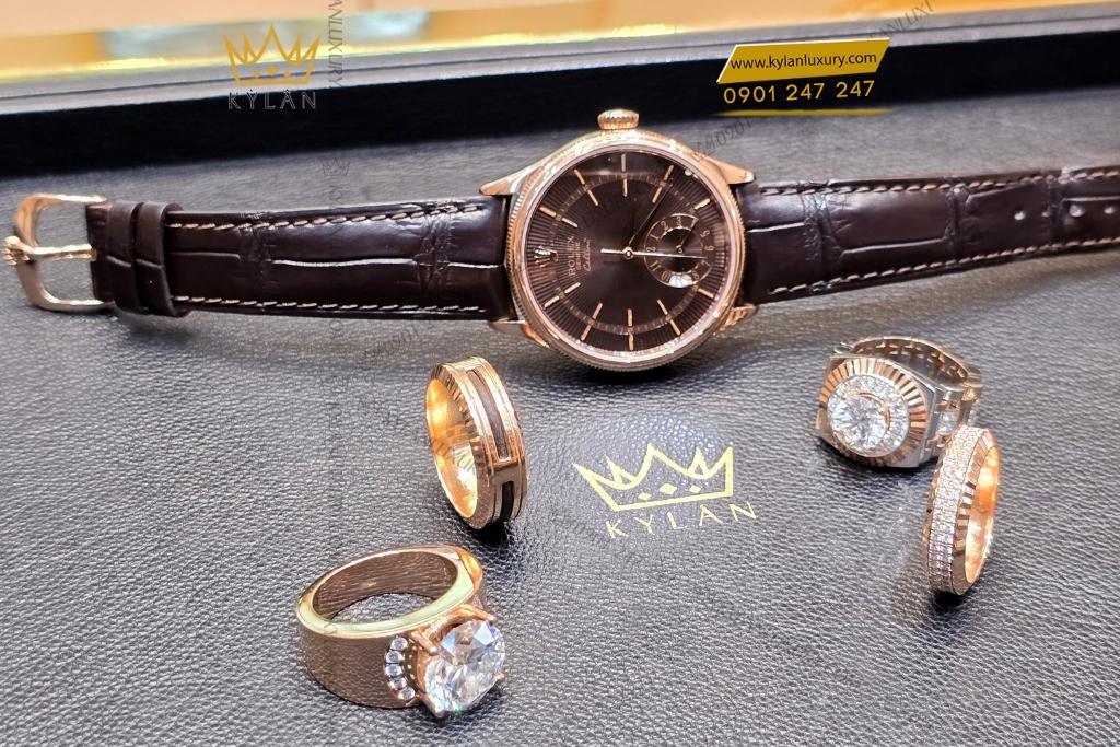 Kỳ Lân Luxury rolex cellini dual time 50525 009 4 Đồng hồ Rolex Cellini Dual Time 50525-009 mặt số Chocolate