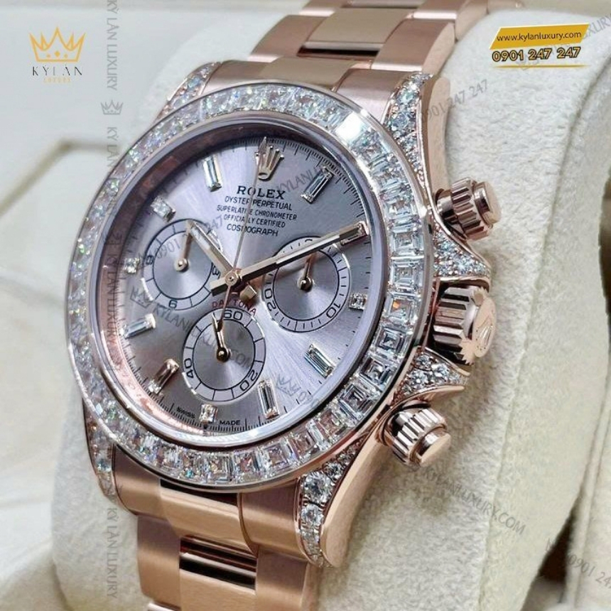Kỳ Lân Luxury rolex cosmograph daytona 126595 mat so sundust 10 Đồng hồ Rolex Cosmograph Daytona mặt sundust đính kim cương 126595TBR-0001