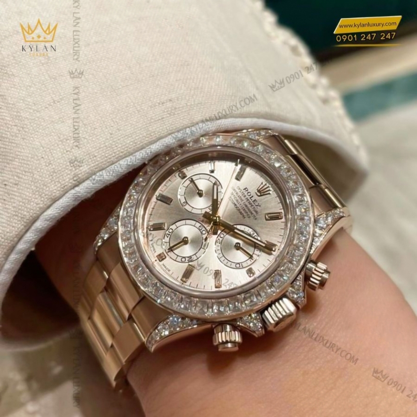 Kỳ Lân Luxury rolex cosmograph daytona 126595 mat so sundust 6 Đồng hồ Rolex Daytona mặt sundust đính kim cương 126595TBR