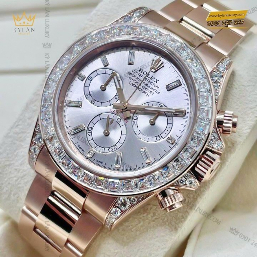 Kỳ Lân Luxury rolex cosmograph daytona 126595 mat so sundust 8 Đồng hồ Rolex Cosmograph Daytona mặt sundust đính kim cương 126595TBR-0001