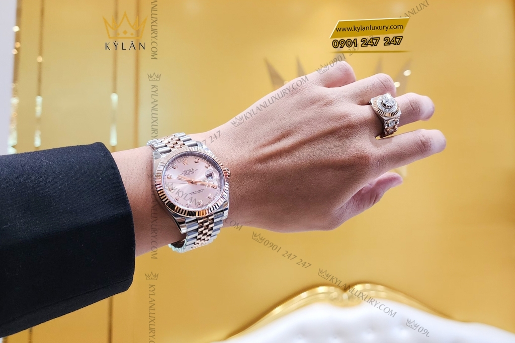Kỳ Lân Luxury rolex date just demi rose gold 126331 0008 3 Đồng hồ Rolex Datejust 41 126331-0008 Mặt Số Sundust