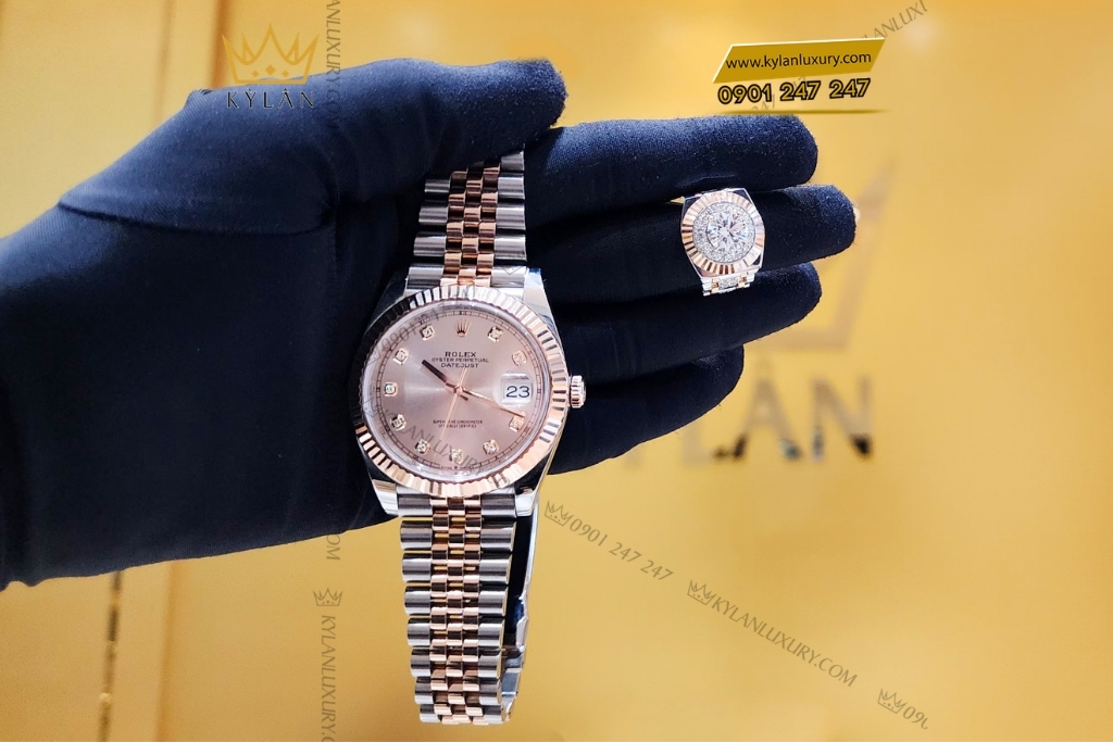 Kỳ Lân Luxury rolex date just demi rose gold 126331 0008 5 Đồng hồ Rolex Datejust 41 126331-0008 Mặt Số Sundust