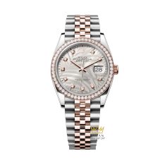Đồng hồ Rolex Datejust 36 mặt lá cọ bạc 126281RBR-0025