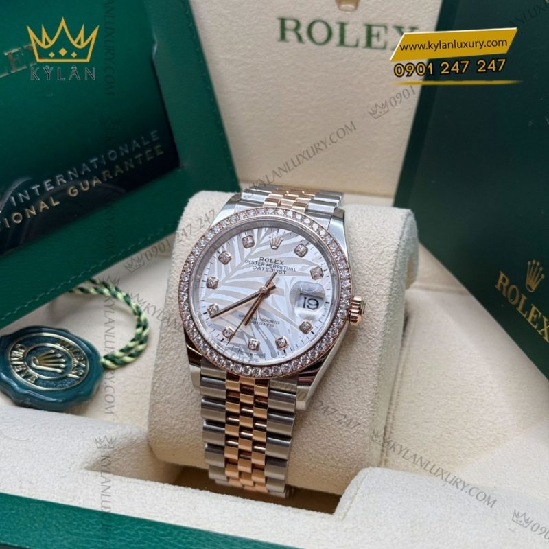Đồng hồ Rolex Datejust 36 mặt lá cọ bạc 126281RBR-0025
