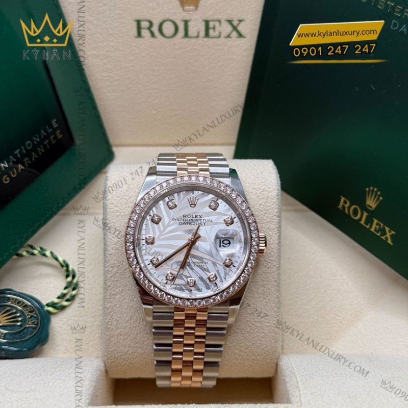 Đồng hồ Rolex Datejust 36 mặt lá cọ bạc 126281RBR-0025