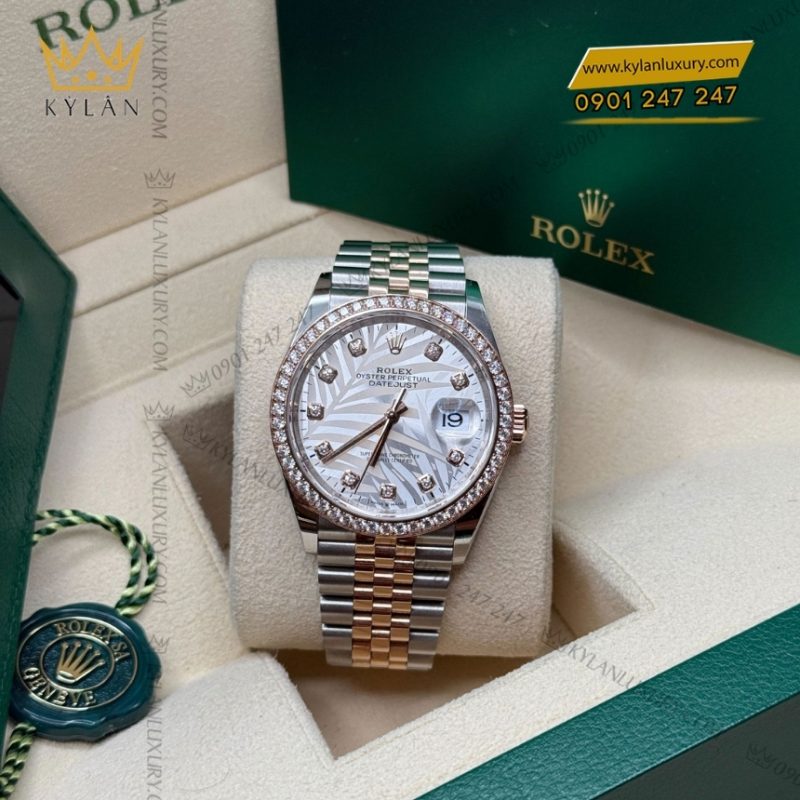 Đồng hồ Rolex Datejust 36 mặt lá cọ bạc 126281RBR-0025
