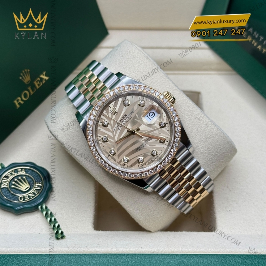 Kỳ Lân Luxury rolex datejust 126283rbr 0029 ma moi 2022 2 Đồng hồ Rolex Datejust 36 lá cọ vàng vành kim 126283RBR-0029