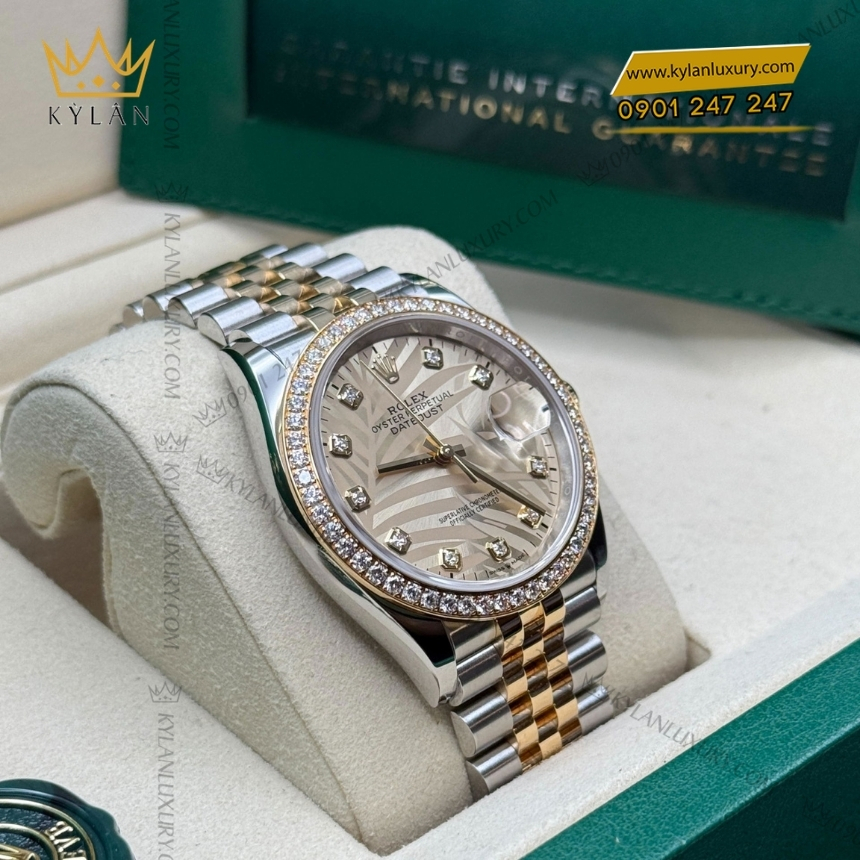 Kỳ Lân Luxury rolex datejust 126283rbr 0029 ma moi 2022 5 Đồng hồ Rolex Datejust 36 lá cọ vàng vành kim 126283RBR-0029