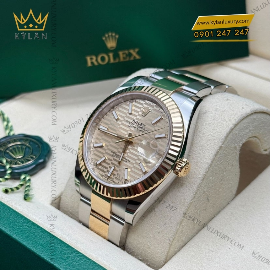 Kỳ Lân Luxury rolex datejust 126333 0021 ma moi 2022 7 Đồng hồ Rolex Datejust 41 mặt xếp gạch vàng 126333-0021