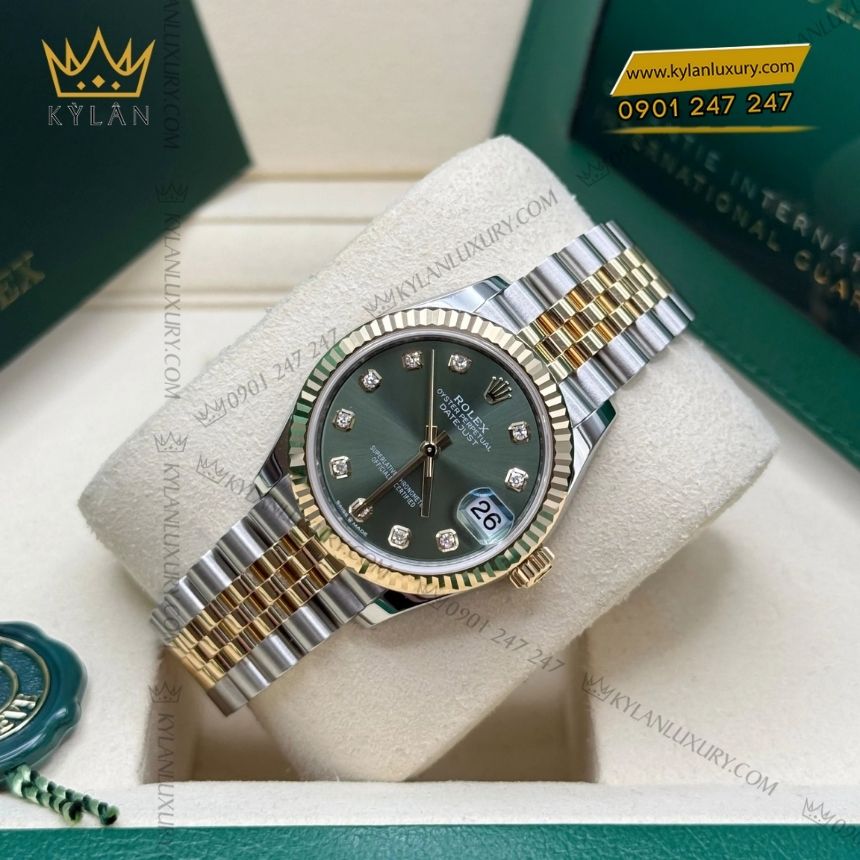 Kỳ Lân Luxury rolex datejust 31 278273 0030 demi olive 3 Đồng hồ Rolex Datejust 31 olive kim cương 278273-0030