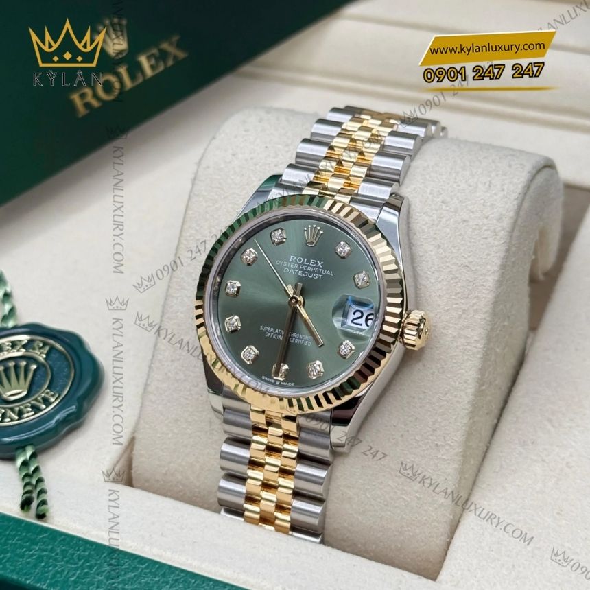 Kỳ Lân Luxury rolex datejust 31 278273 0030 demi olive 8 Đồng hồ Rolex Datejust 31 olive kim cương 278273-0030