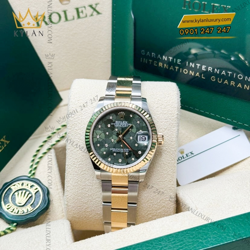 Kỳ Lân Luxury rolex datejust 31 278273 0031 floral xanh olive 3 Đồng hồ Rolex Datejust 31 mặt số floral xanh olive 278273-0031