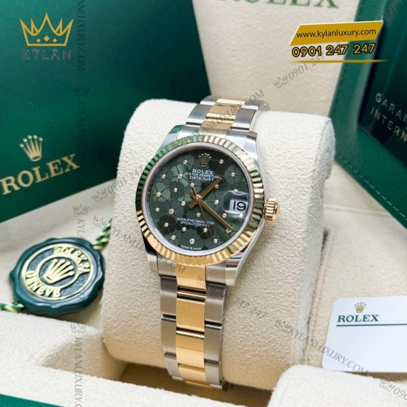 Đồng hồ Rolex Datejust 31 mặt số floral xanh olive 278273-0031