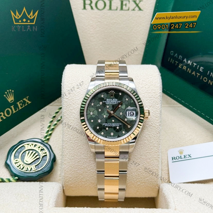 Kỳ Lân Luxury rolex datejust 31 278273 0031 floral xanh olive 5 Đồng hồ Rolex Datejust 31 mặt số floral xanh olive 278273-0031
