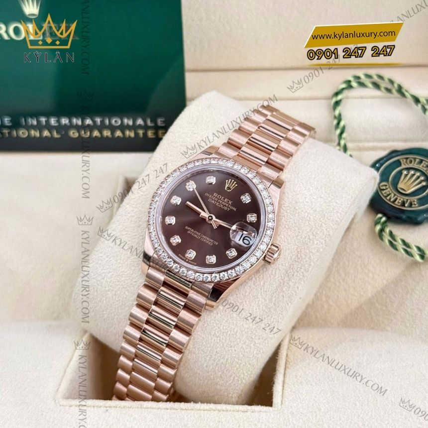 Kỳ Lân Luxury rolex datejust 31 278285rbr 0006 mat so chocolate coc so kim cuong 4 Đồng hồ Rolex Datejust 31 278285RBR-0006 mặt số Chocolate, cọc số kim cương