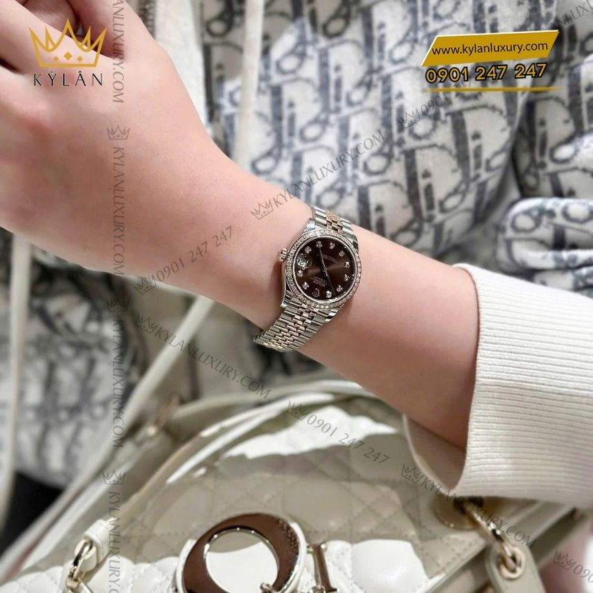 Kỳ Lân Luxury rolex datejust 31 278285rbr 0006 mat so chocolate coc so kim cuong 5 Đồng hồ Rolex Datejust 31 278285RBR-0006 mặt số Chocolate, cọc số kim cương